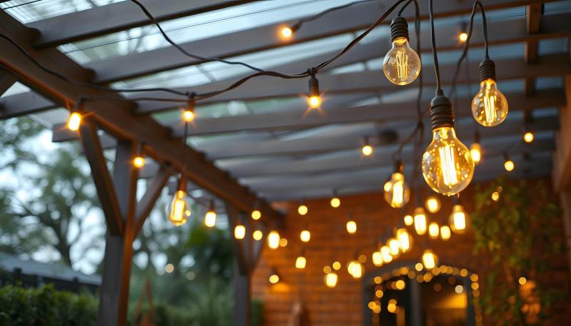 Guirlandes lumineuses suspendues à la pergola